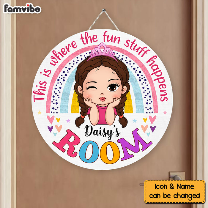 Personalized Birthday Gift For Granddaughter Where The Fun Stuff Happens Round Wood Sign 28376 1