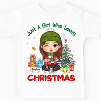 Personalized Granddaughter Just A Girl Who Loves Christmas Kid T Shirt 28379 thumb 1