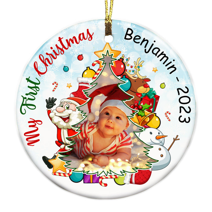 Personalized Gift For Baby My First Christmas Upload Photo Circle Ornament 28381 1