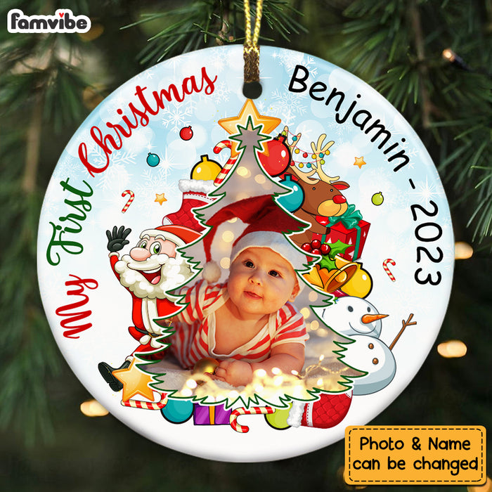 Personalized Gift For Baby My First Christmas Upload Photo Circle Ornament 28381 1