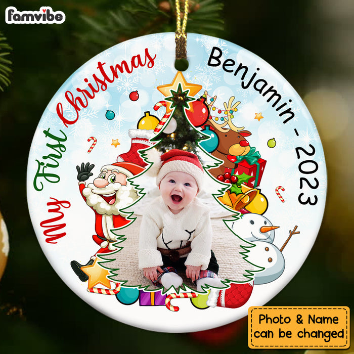 Personalized Gift For Baby My First Christmas Upload Photo Circle Ornament 28381 1