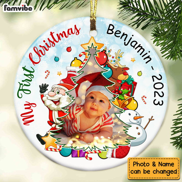 Personalized Gift For Baby My First Christmas Upload Photo Circle Ornament 28381 1