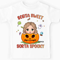 Personalized Halloween Gift For Granddaughter Sorta Sweet Sorta Spooky Kid T Shirt 28385 thumb 1