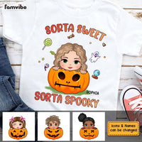 Personalized Halloween Gift For Granddaughter Sorta Sweet Sorta Spooky Kid T Shirt 28385 thumb 1