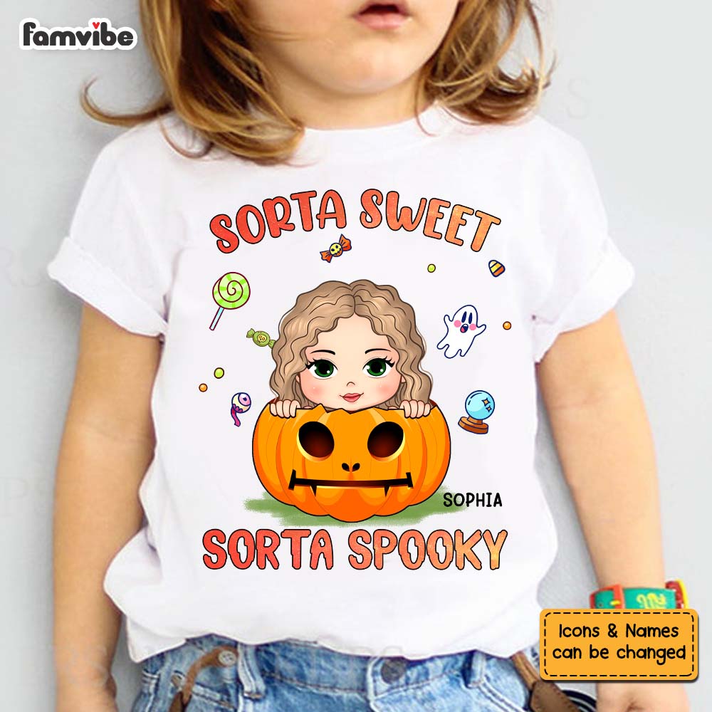 Personalized Halloween Gift For Granddaughter Sorta Sweet Sorta Spooky Kid T Shirt 28385 Mockup White