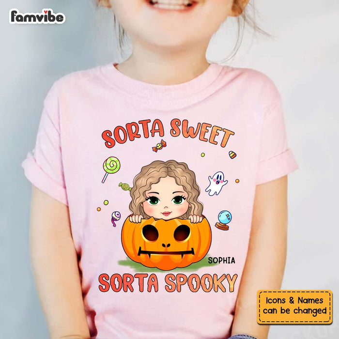 Personalized Halloween Gift For Granddaughter Sorta Sweet Sorta Spooky Kid T Shirt 28385 1