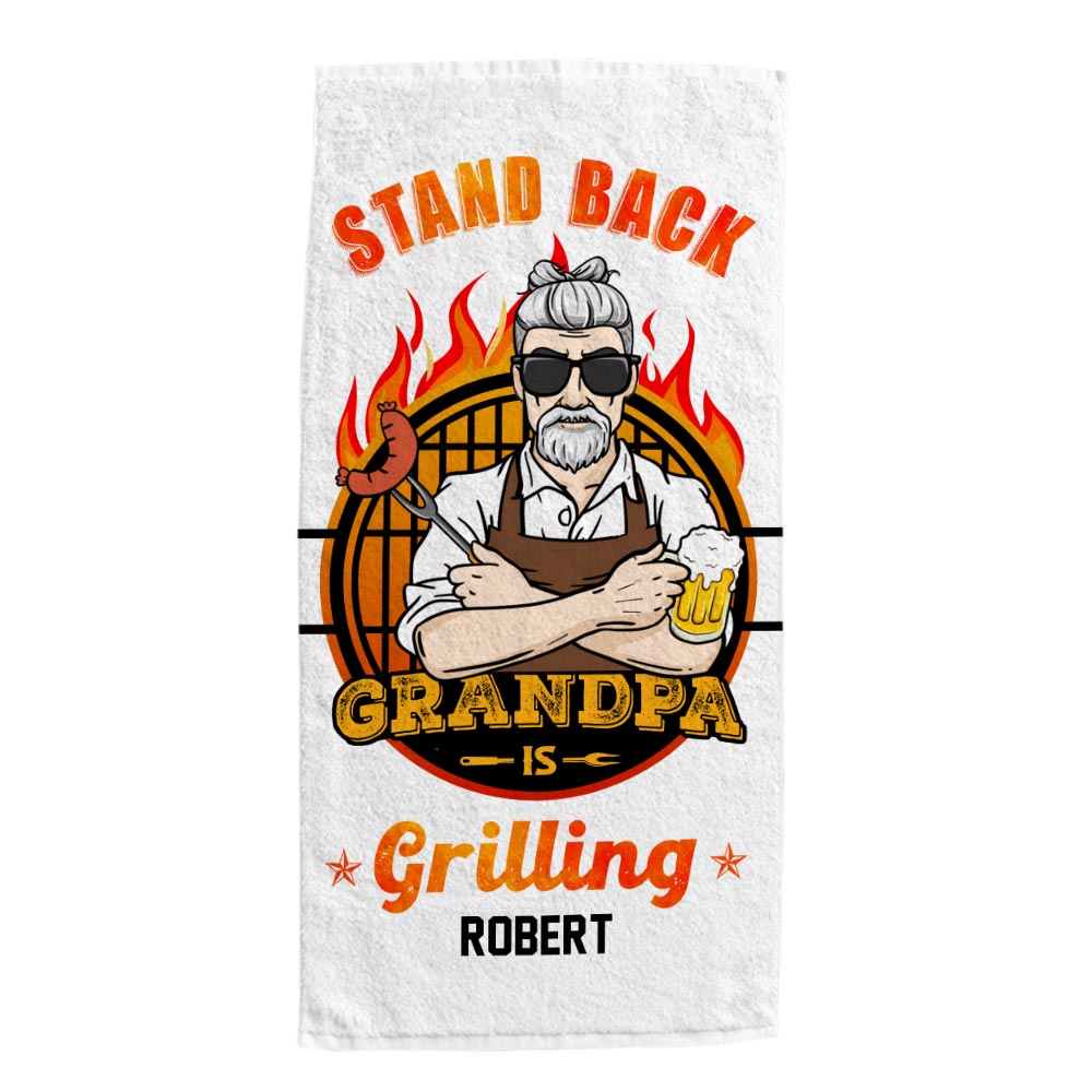 Personalized Gift For Grandpa Stand Back Grandpa's Grilling Towel 28390 Primary Mockup