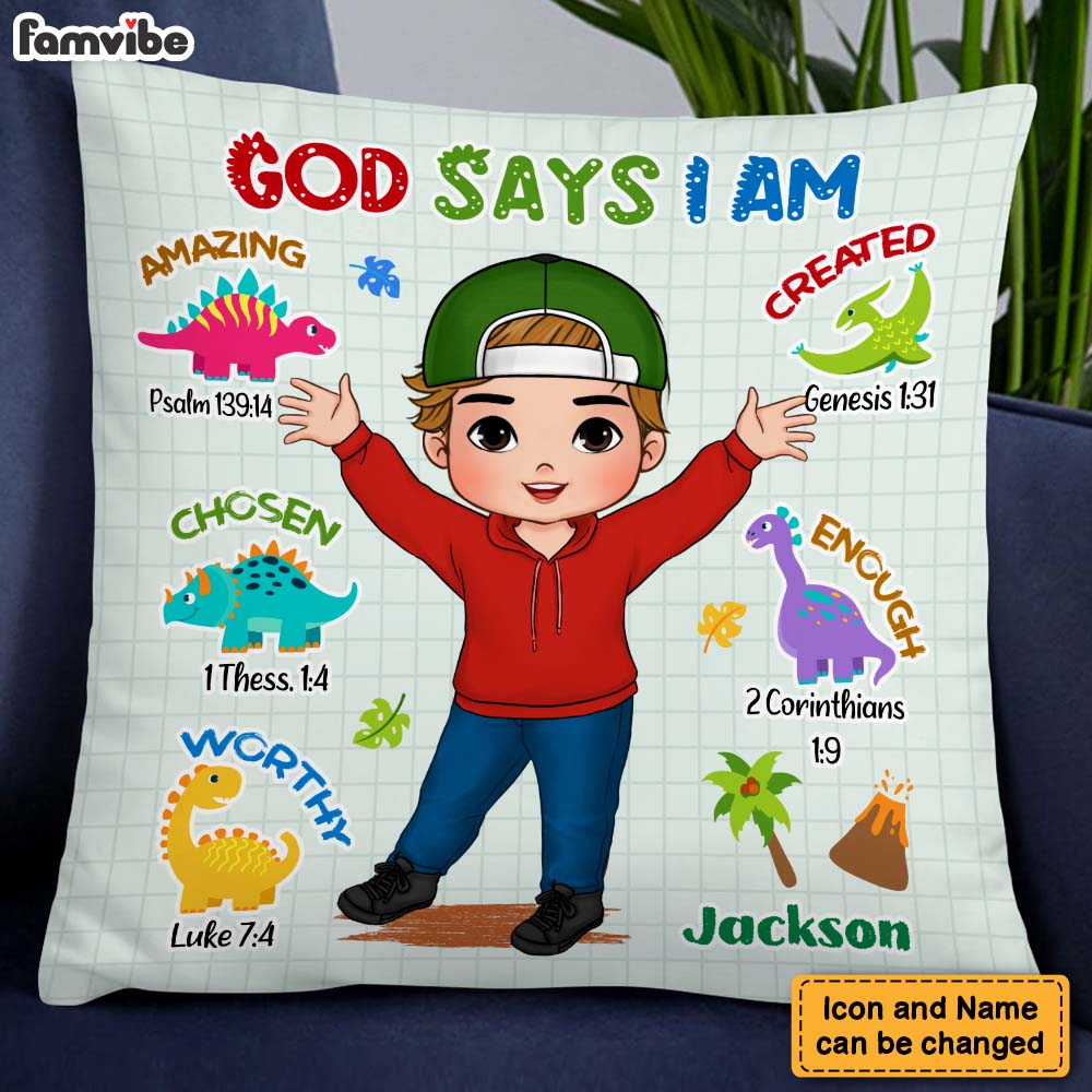 Personalized Gift For Grandson Dinosaur God Says I Am Pillow 28403 Primary Mockup