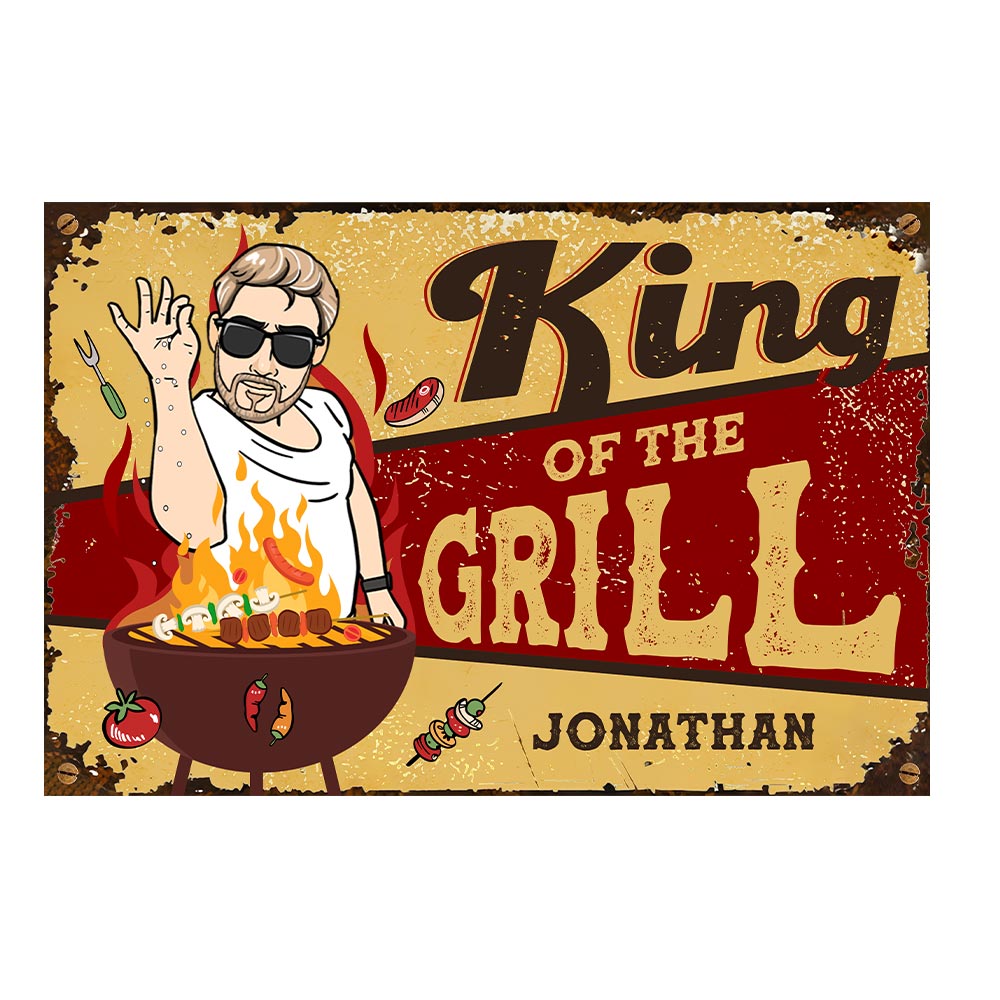 Personalized Gift For Grandpa King Of The Grill Metal Sign 28407 Primary Mockup