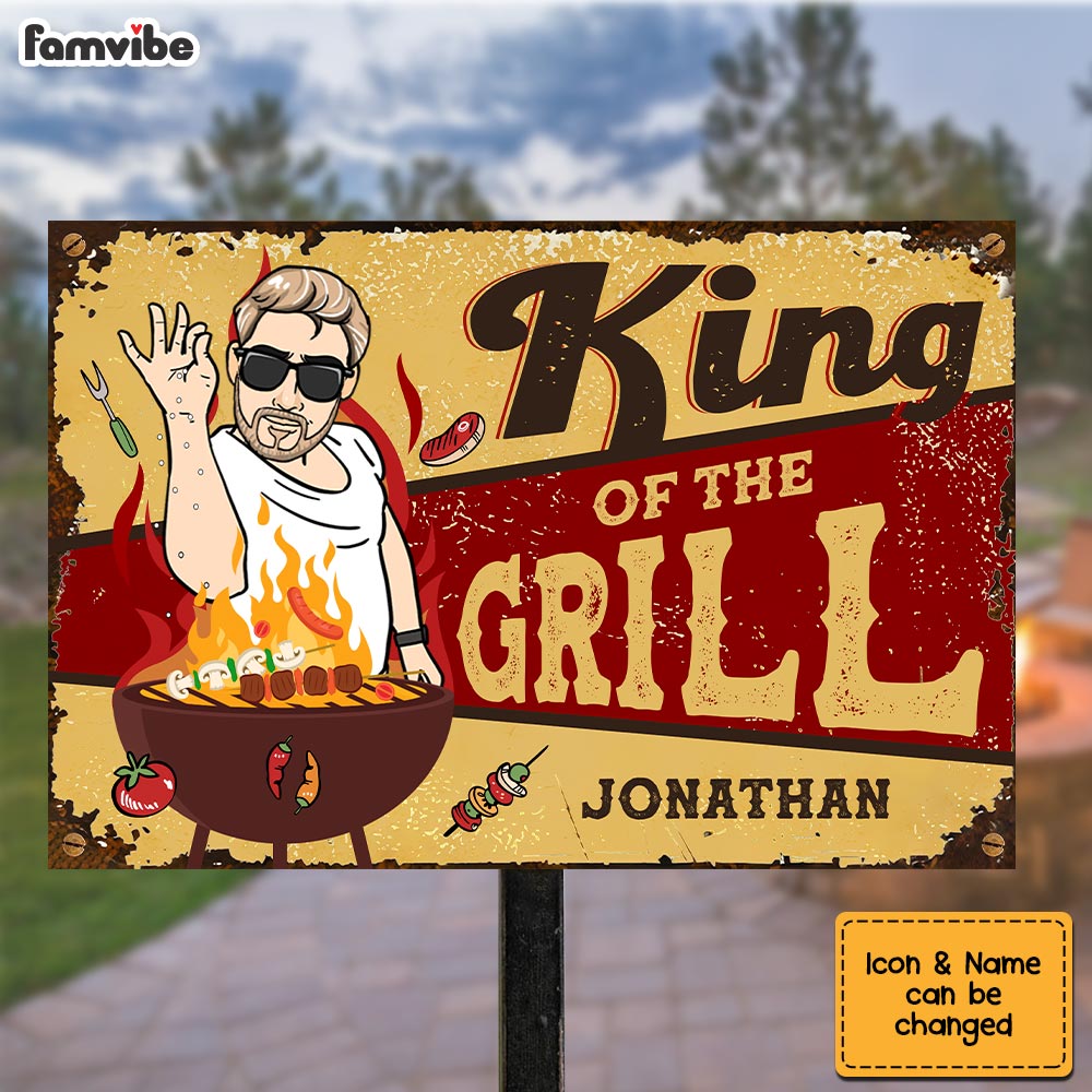Personalized Gift For Grandpa King Of The Grill Metal Sign 28407 Primary Mockup