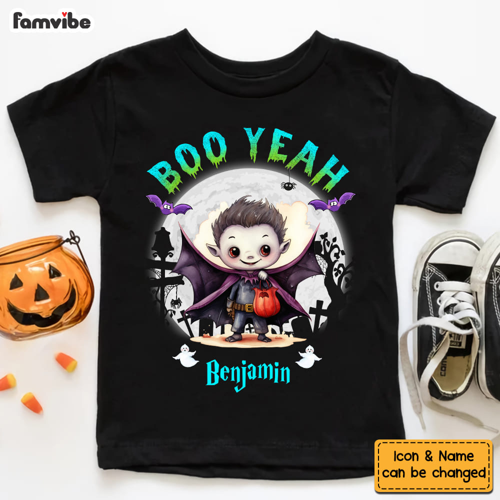 Personalized Halloween Gifts For Grandson Boo Yeah Kid T Shirt 28412 Mockup Black