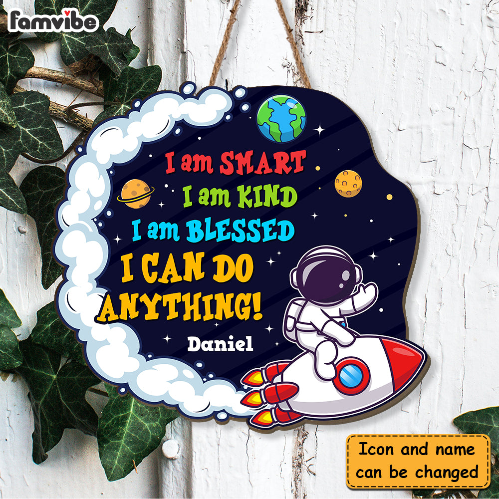 Personalized Birthday Gift For Grandson Smart Kind Blessed Astronaut Wood Sign 28441 Primary Mockup