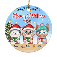 Personalized Gift For Cat Lovers Meowy Christmas Circle Ornament 28442 thumb 1