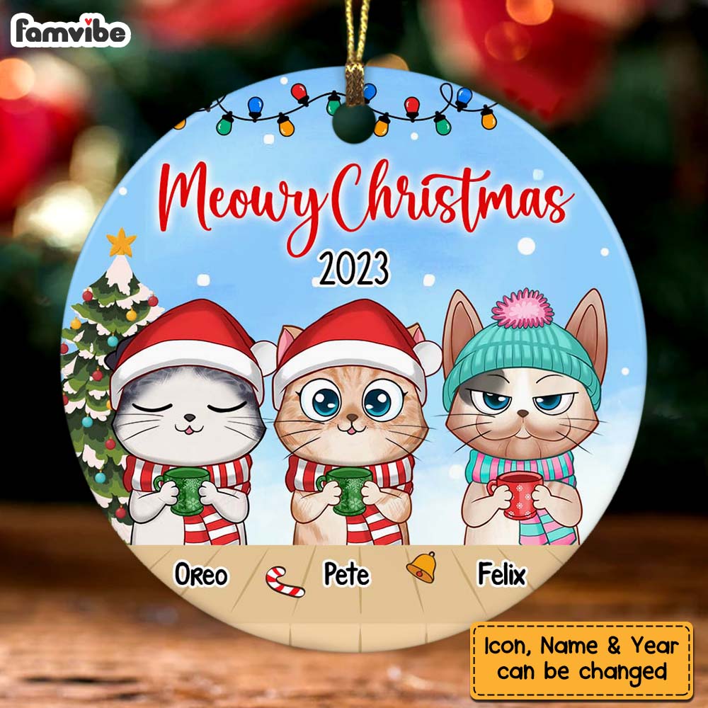 Personalized Gift For Cat Lovers Meowy Christmas Circle Ornament 28442 Primary Mockup