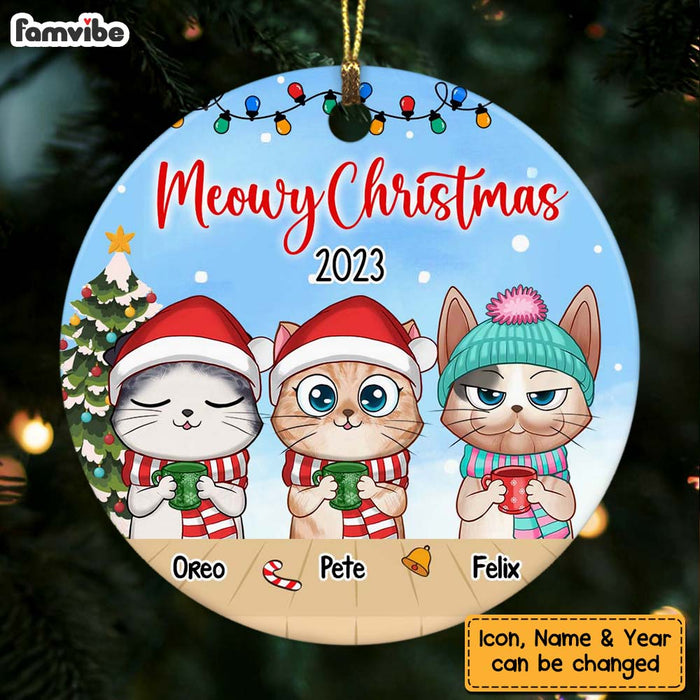Personalized Gift For Cat Lovers Meowy Christmas Circle Ornament 28442 1