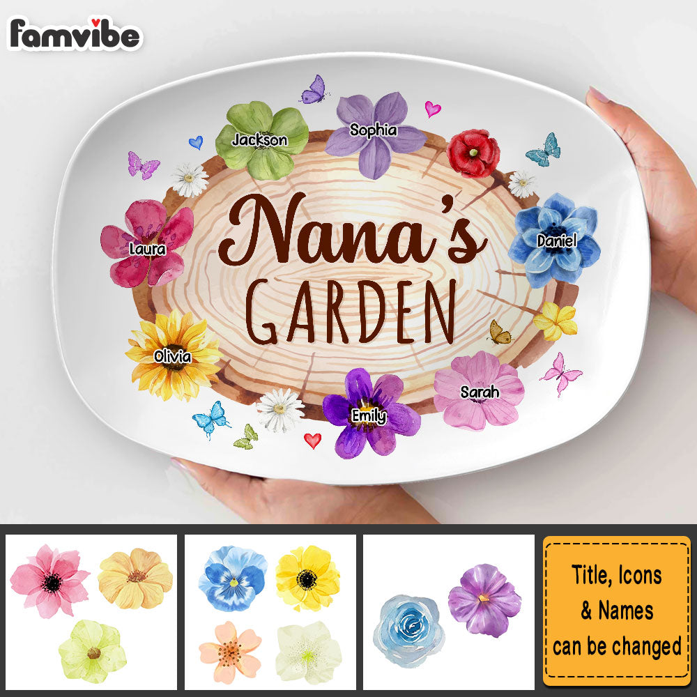 Personalized Birthday Gift For Grandma Nana's Flower Garden Plate 28475 Mockup 2