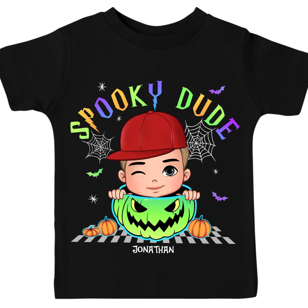 Personalized Gift For Grandson Neon Pumpkin Spooky Kid T Shirt 28479 Mockup Black