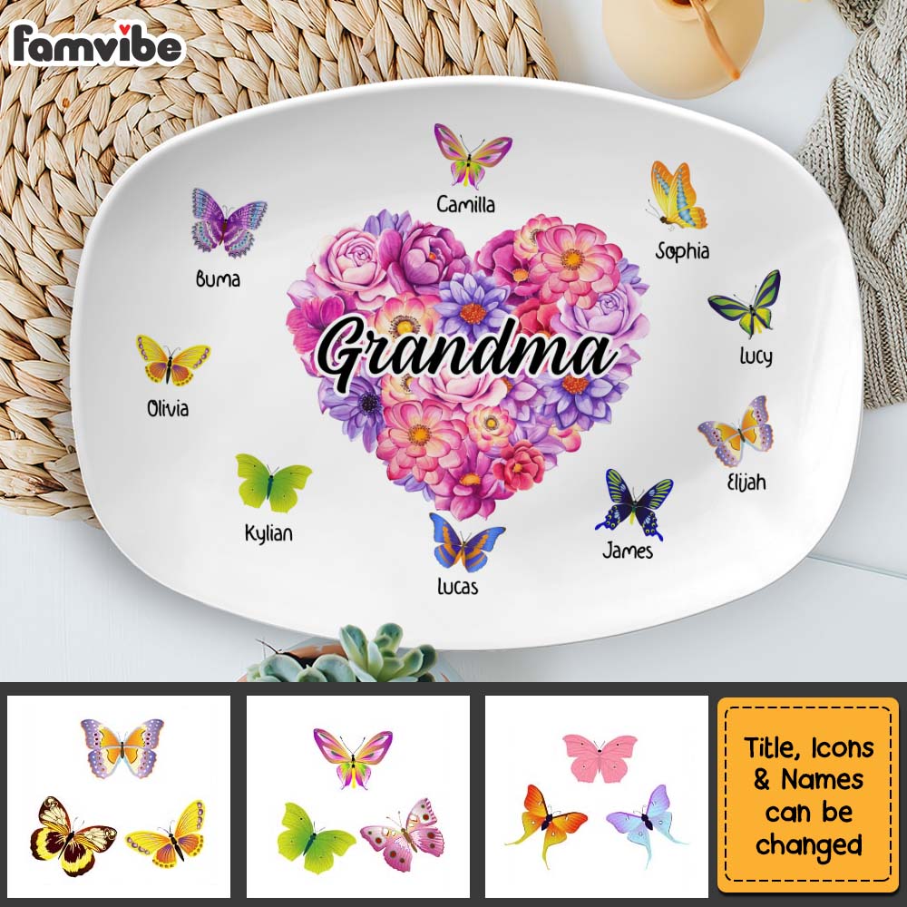 Personalized Birthday Gift For Grandma Colorful Butterfly And Flower Plate 28485 Mockup 5