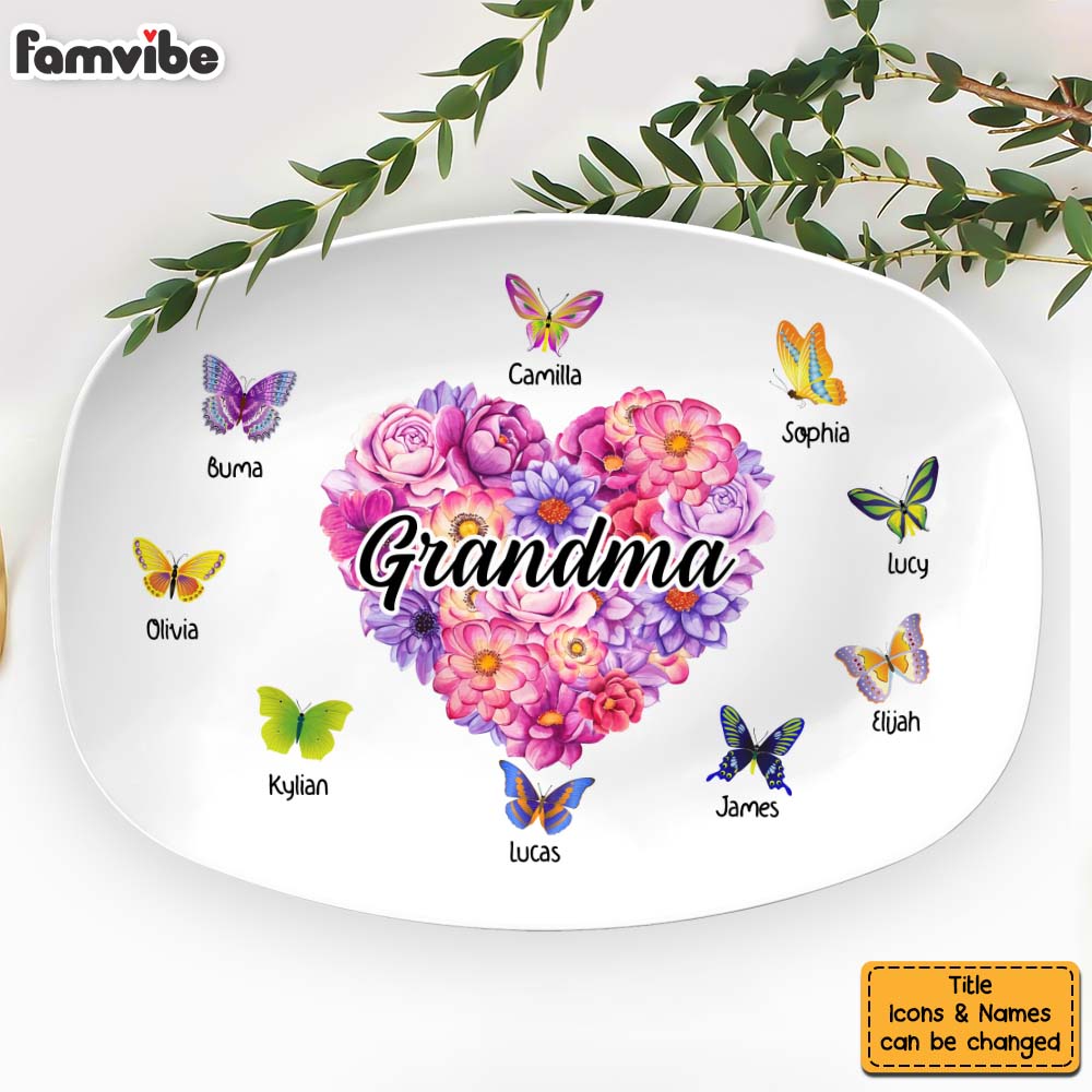 Personalized Birthday Gift For Grandma Colorful Butterfly And Flower Plate 28485 Mockup 5