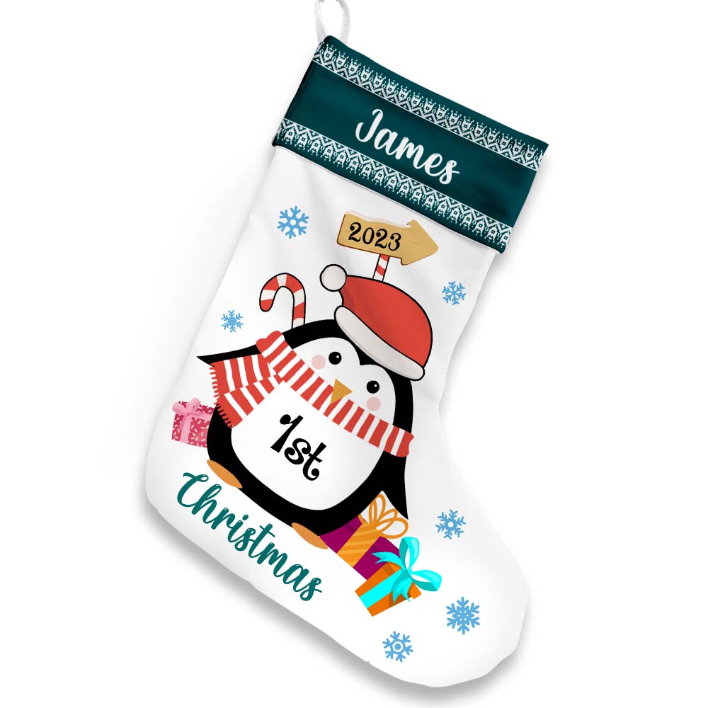 Personalized Penguin Baby's First Christmas Stocking 28490 Primary Mockup