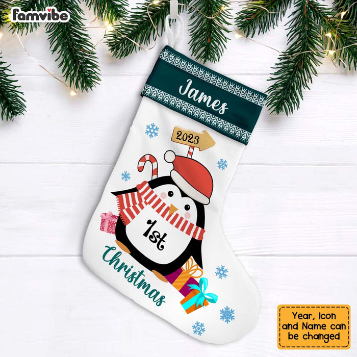 Personalized Penguin Baby's First Christmas Stocking 28490 1