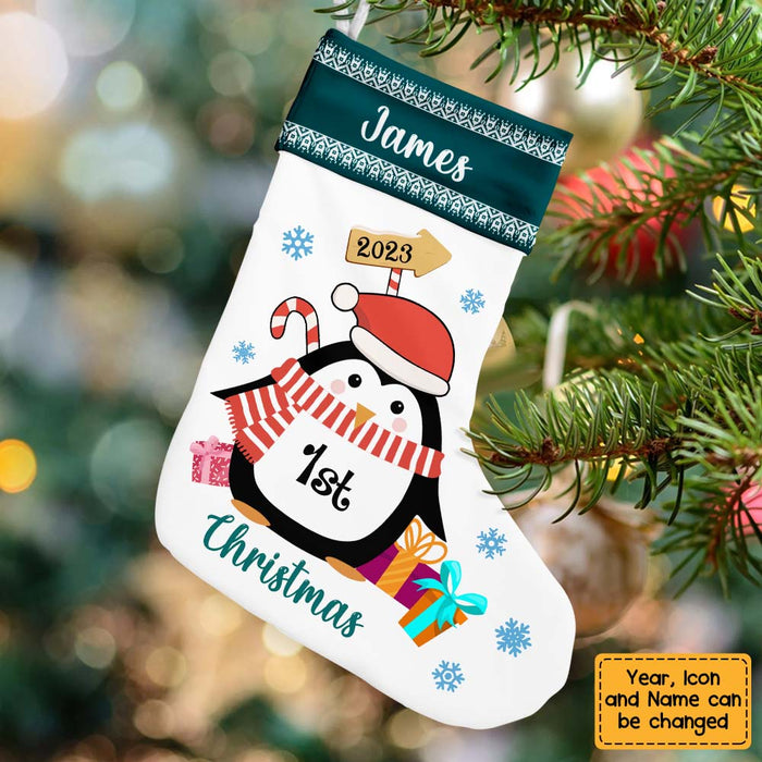 Personalized Penguin Baby's First Christmas Stocking 28490 1