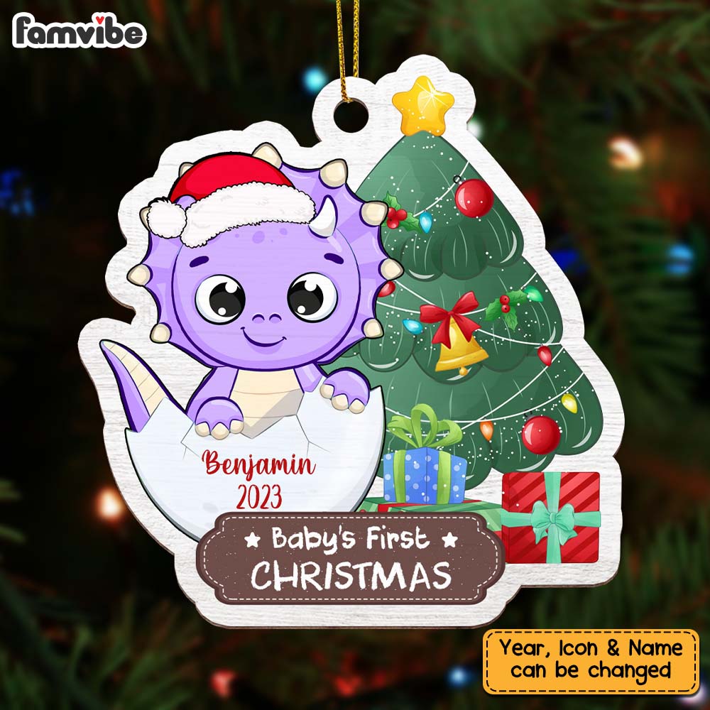 Personalized Baby's First Christmas Dinosaur Ornament 28491 Primary Mockup