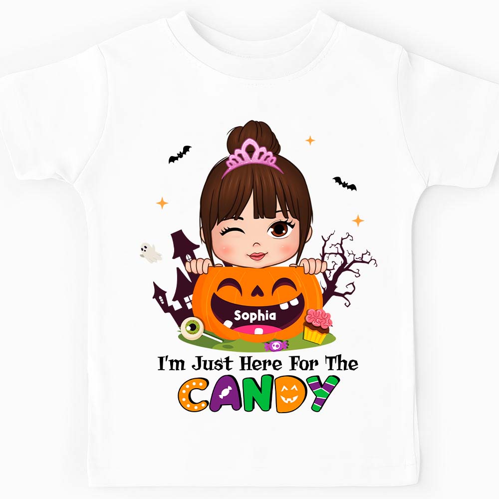 Personalized Granddaughter I’m Just Here For The Candy Halloween Kid T Shirt 28508 Mockup 2