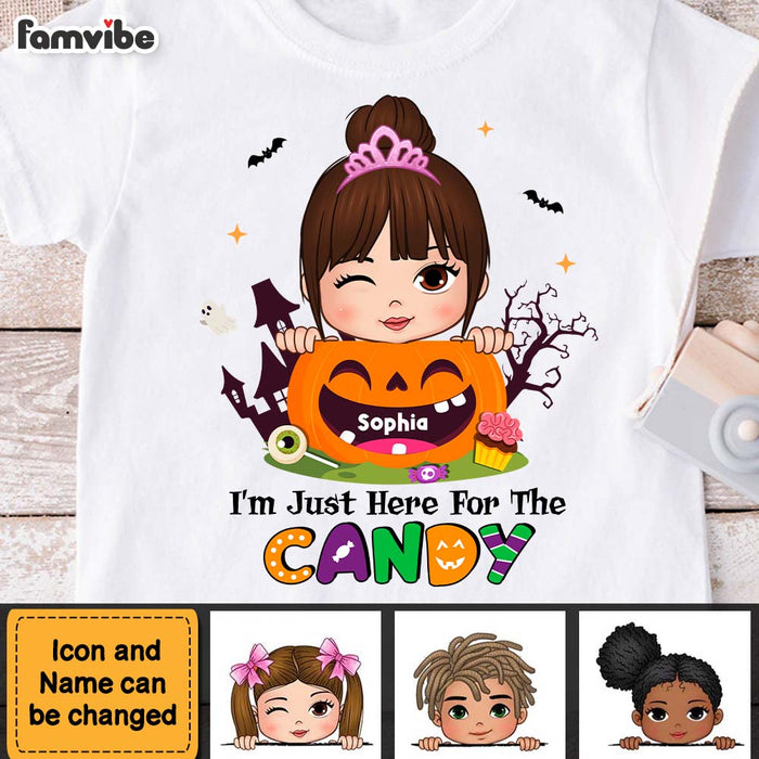 Personalized Granddaughter I’m Just Here For The Candy Halloween Kid T Shirt 28508 1