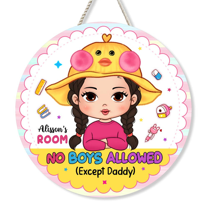 Personalized Birthday Gift For Granddaughter No Boys Allowed Round Wood Sign 28513 1
