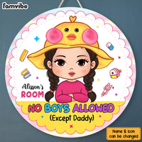 Personalized Birthday Gift For Granddaughter No Boys Allowed Round Wood Sign 28513 thumb 1