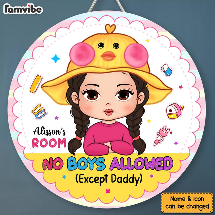 Personalized Birthday Gift For Granddaughter No Boys Allowed Round Wood Sign 28513 1