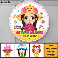 Personalized Birthday Gift For Granddaughter No Boys Allowed Round Wood Sign 28513 thumb 1