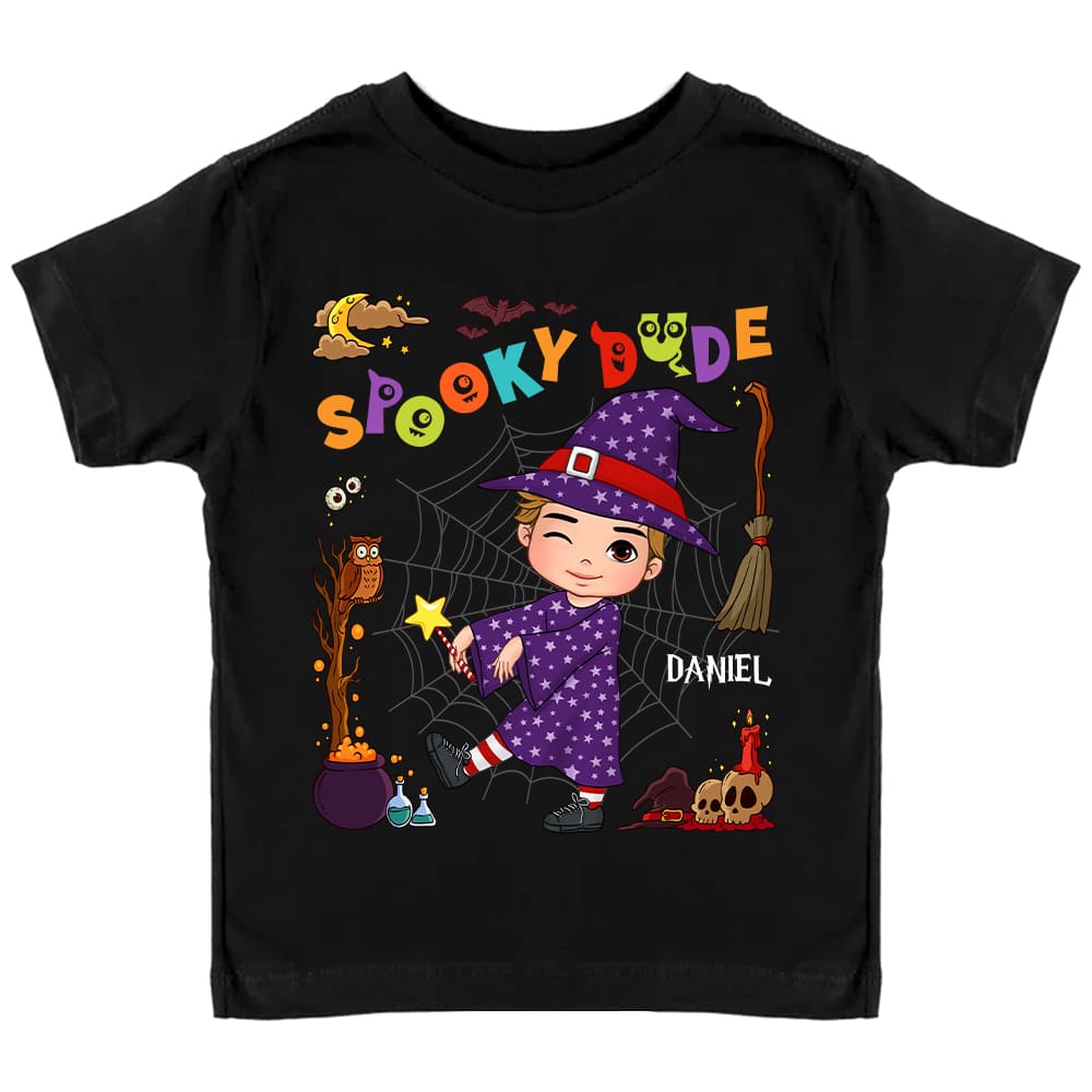 Personalized Halloween Gift For Grandson Spooky Dude Kid T Shirt 28516 Mockup Black