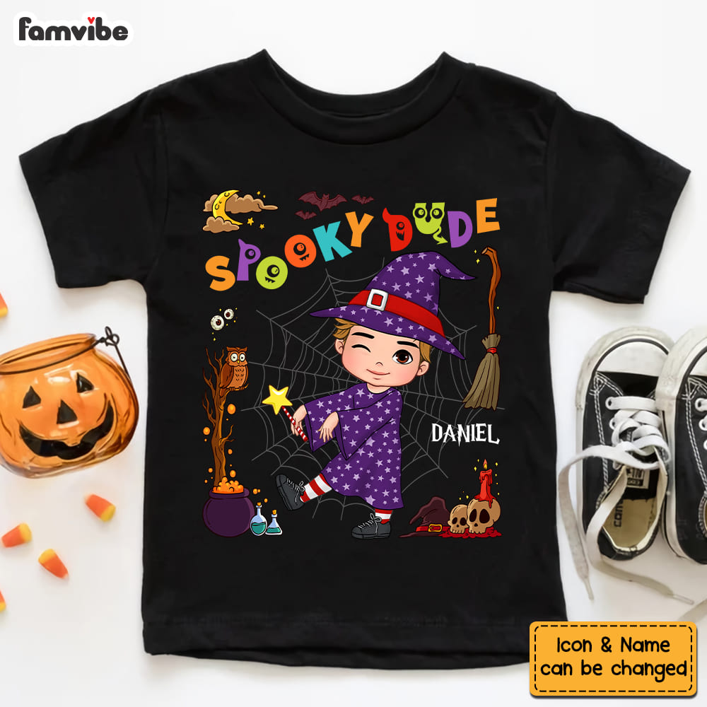 Personalized Halloween Gift For Grandson Spooky Dude Kid T Shirt 28516 Mockup Black