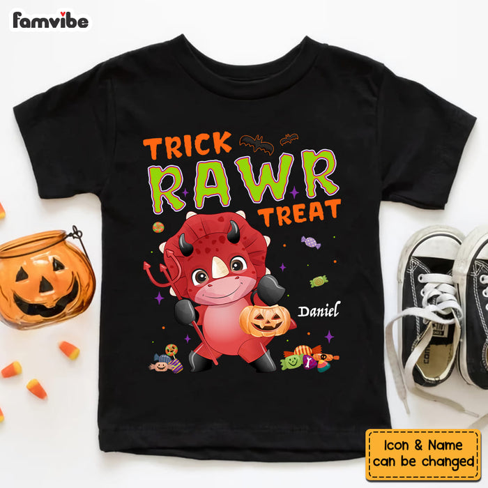 Personalized Halloween Gift For Grandson Trick Rawr Treat Cute Dino Kid T Shirt 28536 1
