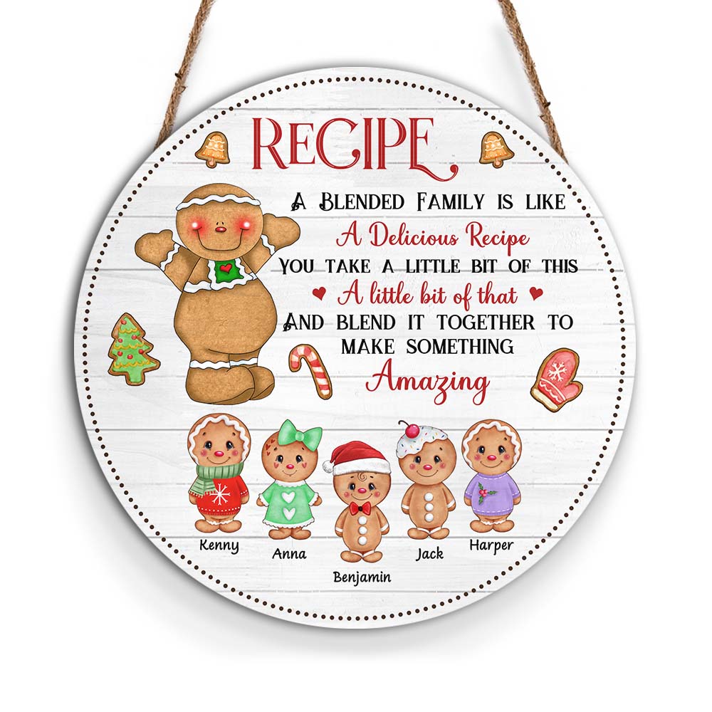 Personalized Christmas Gift For Grandma Recipe For Blended Family Round Wood Sign 28537 Primary Mockup