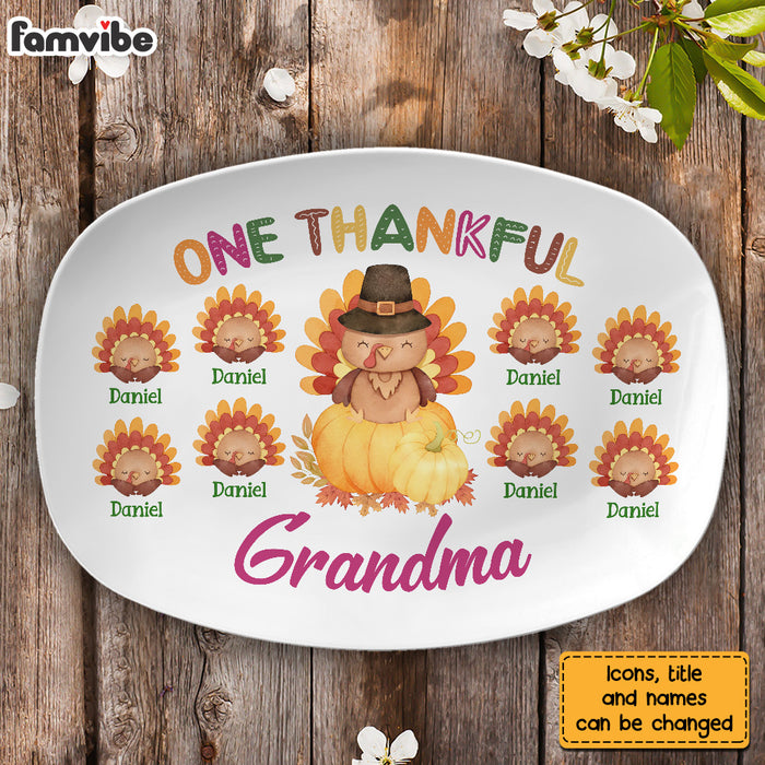 Personalized Thanksgiving Gift One Thankful Grandma Turkey Plate 28541 1