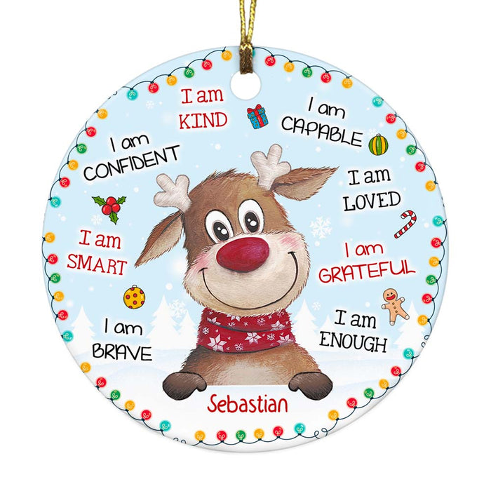 Personalized Gift For Grandson Reindeer Christmas Circle Ornament 28545 1