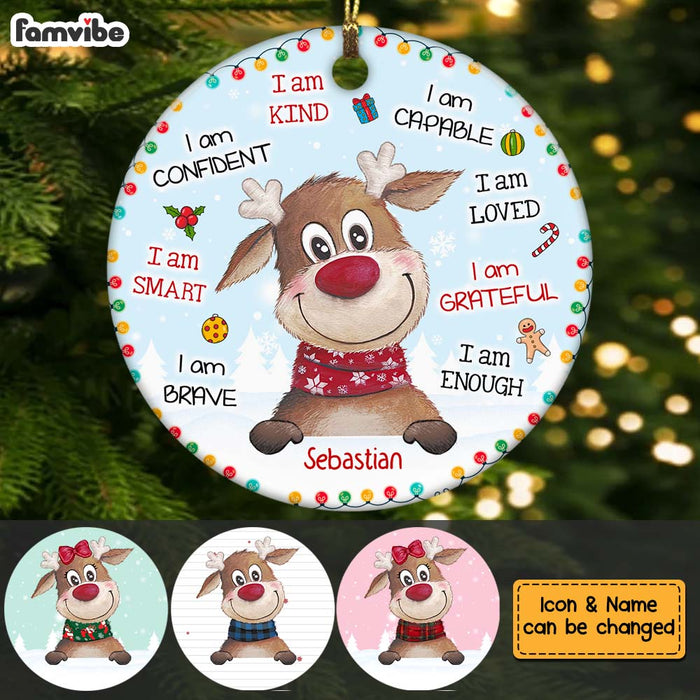 Personalized Gift For Grandson Reindeer Christmas Circle Ornament 28545 1