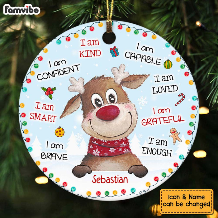 Personalized Gift For Grandson Reindeer Christmas Circle Ornament 28545 1