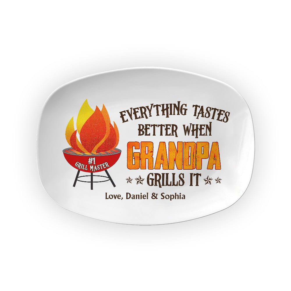 Personalized Grandpa Grillfather Everything Tastes Better Plate 28571 Primary Mockup