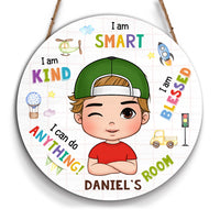 Personalized Gift For Grandson Smart Kind Blessed Kid Round Wood Sign 28576 thumb 1