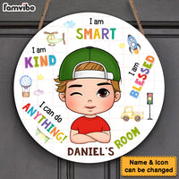 Personalized Gift For Grandson Smart Kind Blessed Kid Round Wood Sign 28576 thumb 1