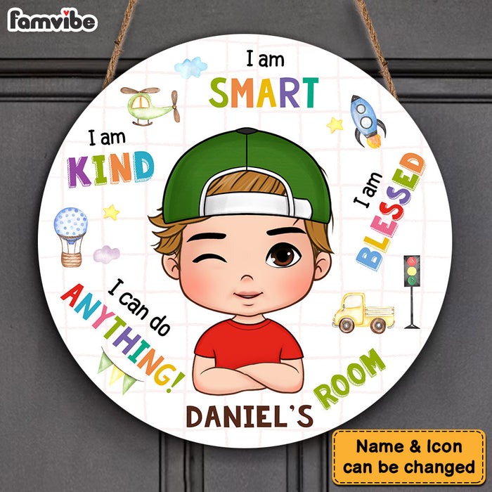 Personalized Gift For Grandson Smart Kind Blessed Kid Round Wood Sign 28576 1