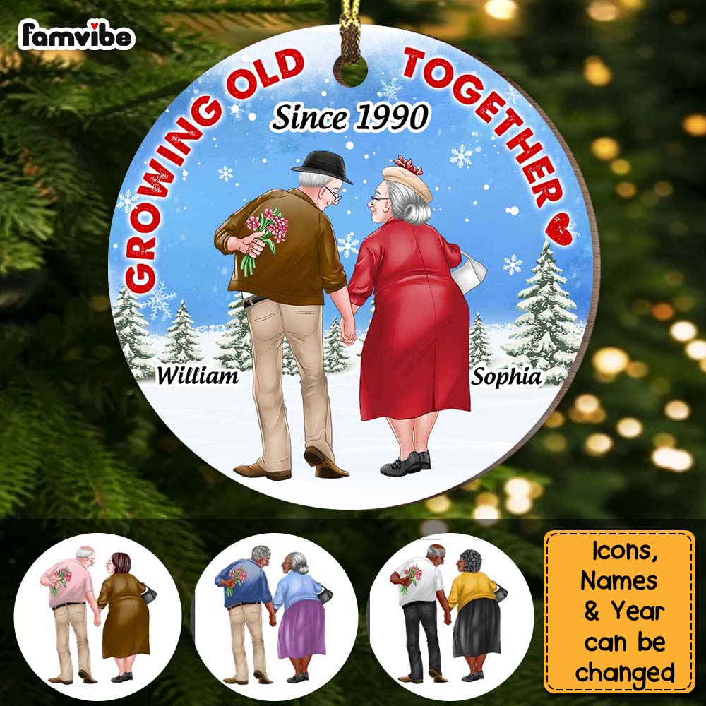 Personalized Gift For Old Couple Growing Old Together Since Circle Ornament 28579 Primary Mockup