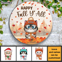Personalized Gift For Cat Lovers Happy Fall Y'all Round Wood Sign 28582 thumb 1