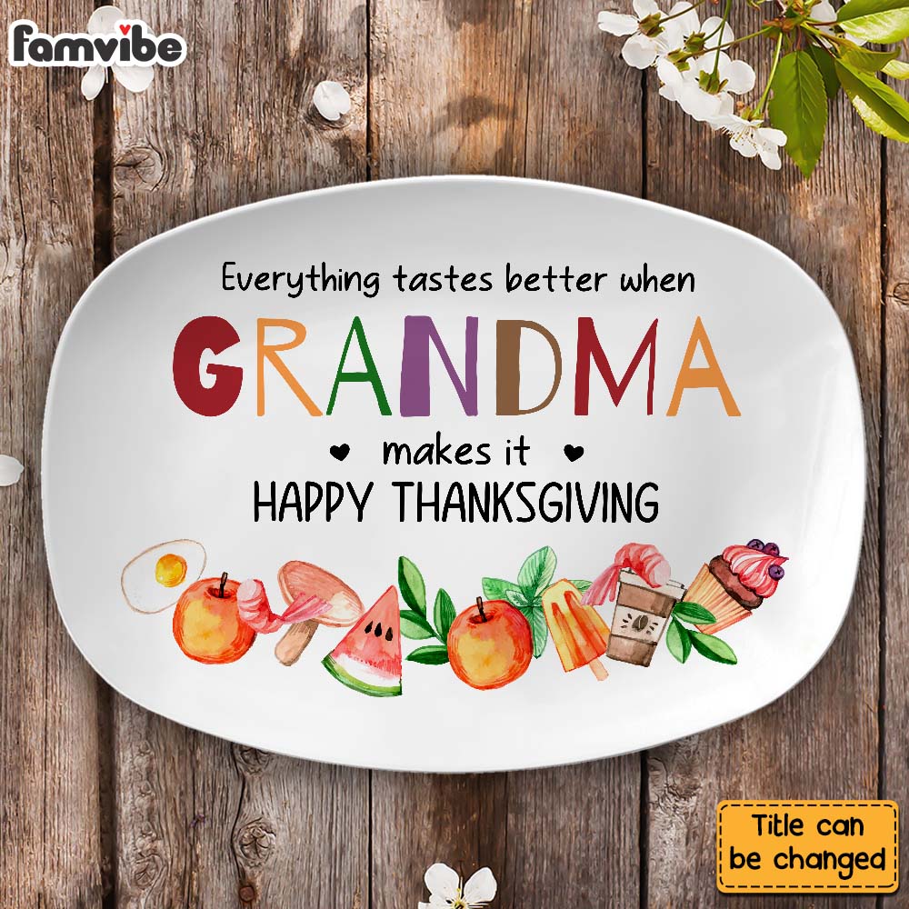 Personalized Grandma Kitchen Gift Everything Tastes Better Plate 28585 Primary Mockup