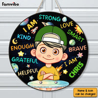 Personalized Gift For Grandson Cosmos Space Affirmation Round Wood Sign 28608 thumb 1