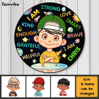Personalized Gift For Grandson Cosmos Space Affirmation Round Wood Sign 28608 thumb 1